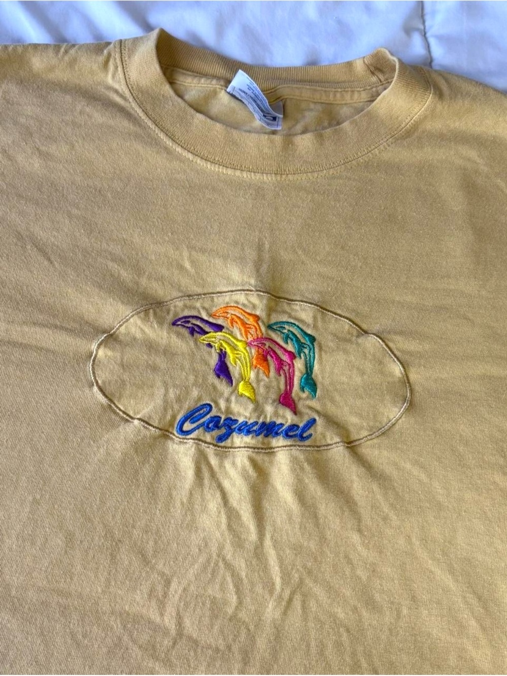 Yellow Embroidered Dolphin Tee - Cozumel Graphic Short Sleeve - Picture 4 of 6